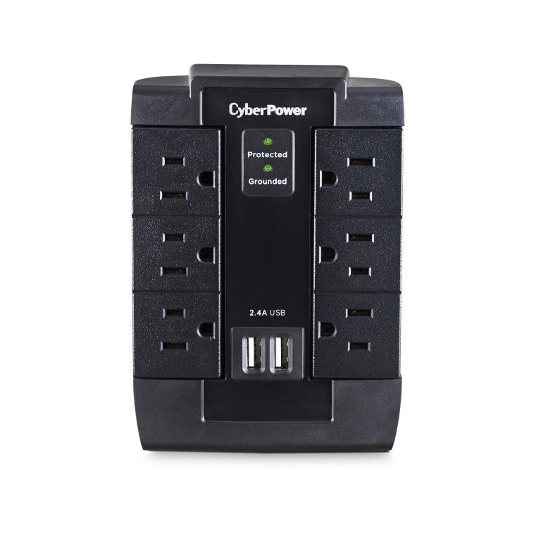 Cyber Power, Cyber Power P600WSURC1, surge strip, 6 outlet, wall mount, 2 USB ports (2.4A)