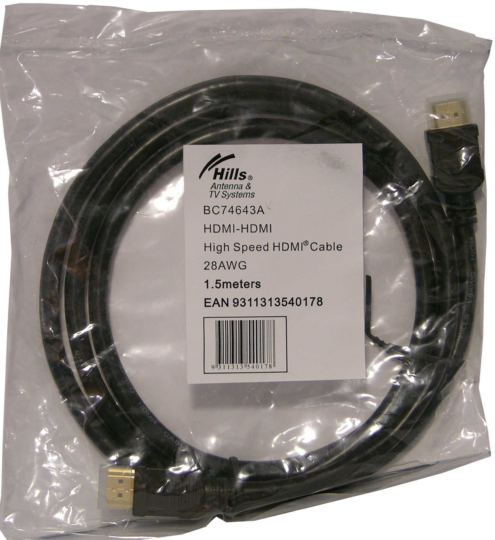 Ness Electronics, Inc, Hills 1.5M (5') High Speed HDMI Cable 28AWG Ver1.4