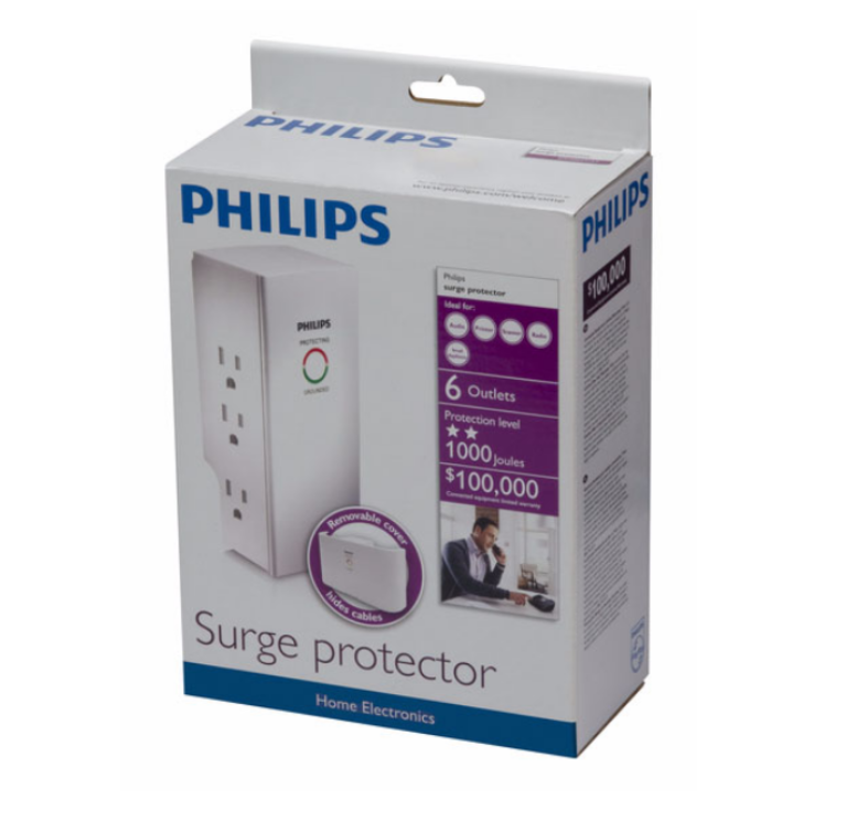 Philips, Philips Consumer Electronics SPP3060Y/17, surge strip, 6 outlet, wall mounted, white