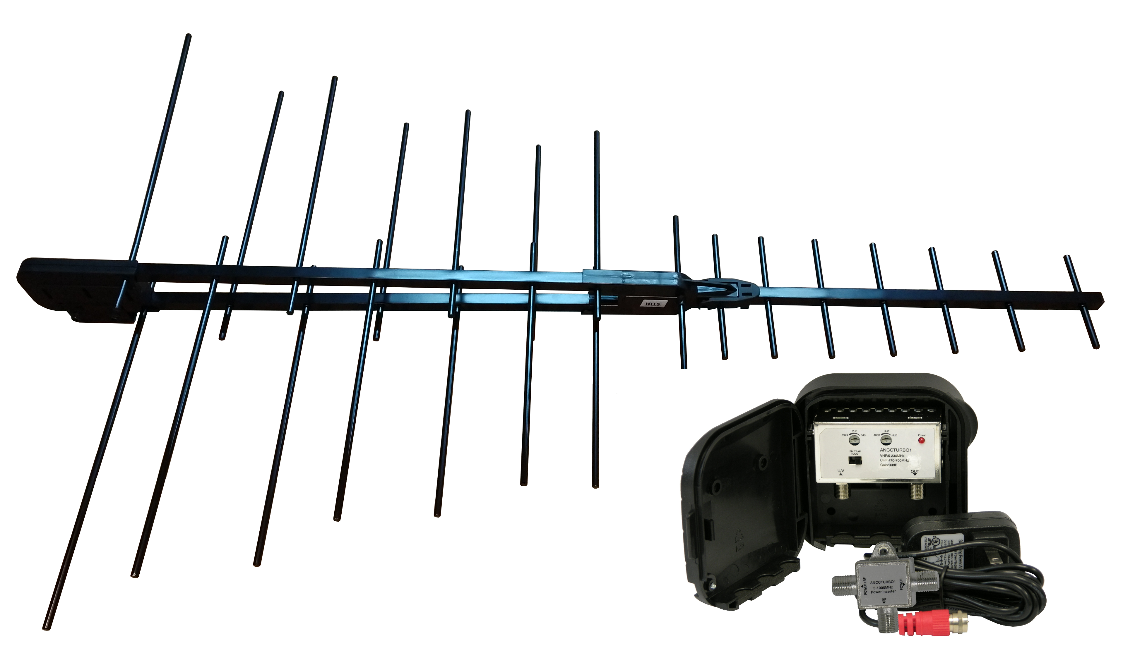 Ness Electronics, Inc, Sky Blue BA200, Black Arrow Antenna Hi-VHF/UHF bundled with SB51 Single Input Preamp